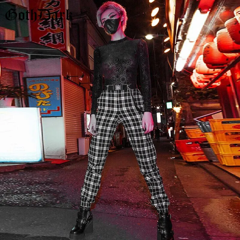 Black and White Harajuku plaid cargo pants