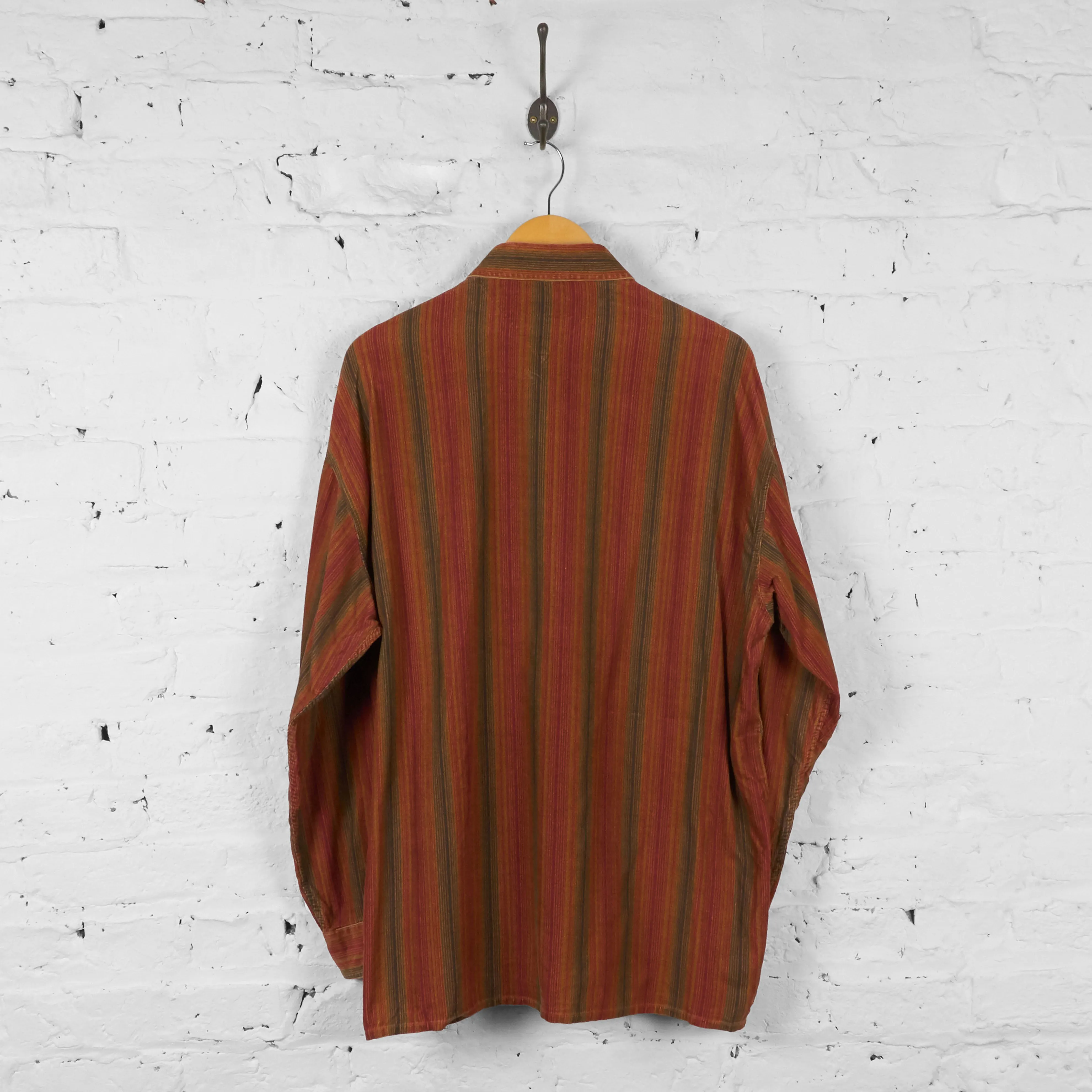 Vintage Striped Patterned Shirt - Red - L
